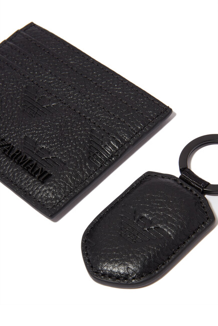 Monogrammed Leather Card Holder And Keyring Gift Set